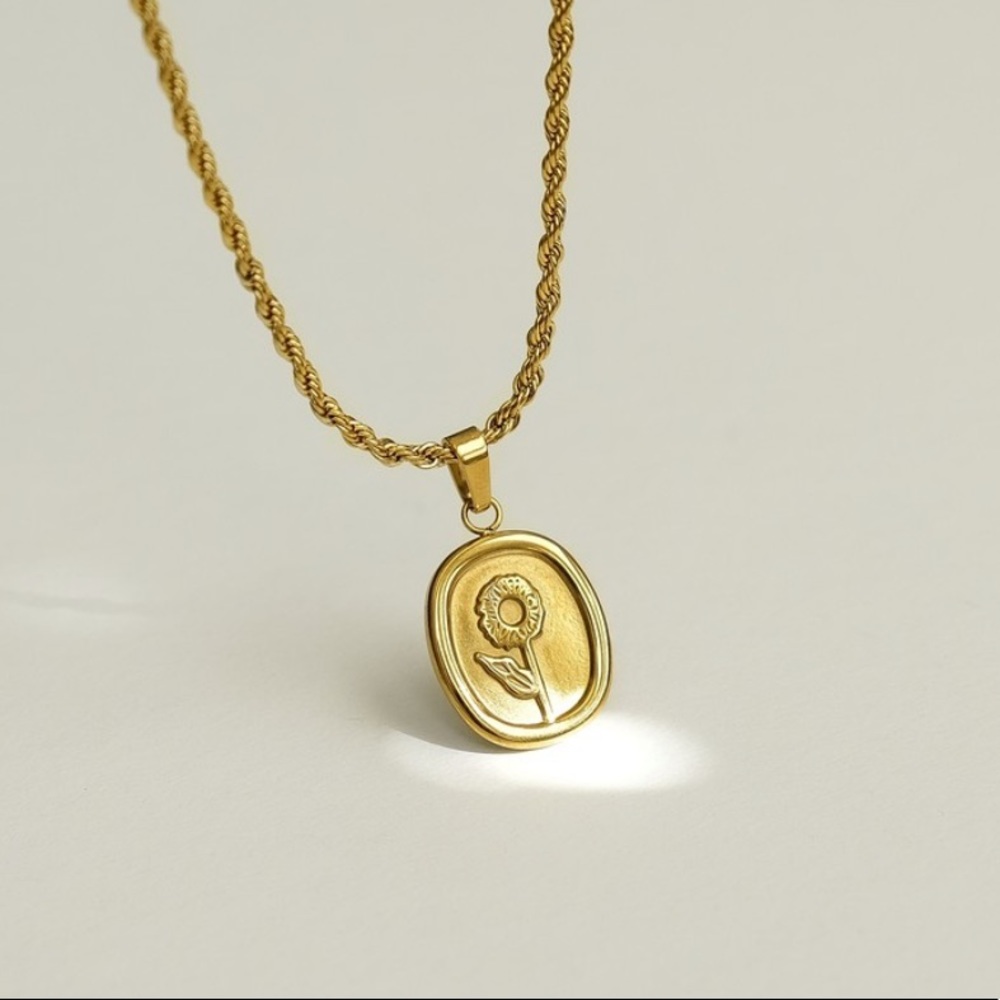 Sunflower Twisted Chain Flower Necklace | Gold Plated Stainless Steel - Picture 2 of 4